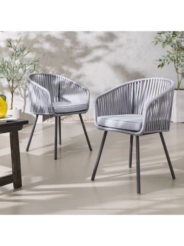 home24 home24 Gartenstuhl 2er-Set Hellgrau - Stahl, Olefin & Polyester - 56 x 79 x 62 cm in Hellgrau