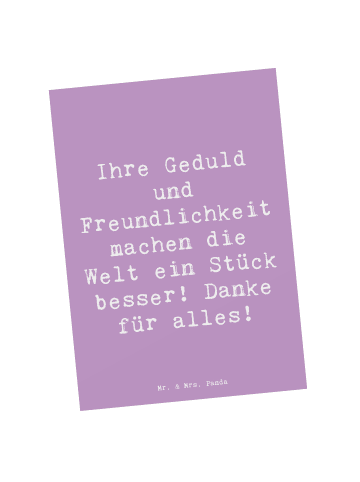 Mr. & Mrs. Panda Postkarte Spruch Erzieher-Dank mit Spruch in Lavendeltraum