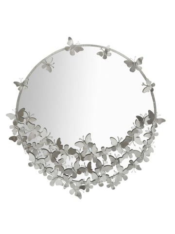 Mauro Ferretti Runder Wandspiegel mit Schmetterlingen aus silberfarbenem Metall, 91 x 3 x 94 cm