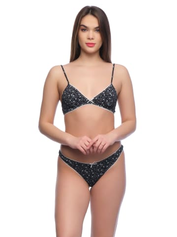 Yenita® Unterwäsche-Set "Cotton Enjoy" BH und String in schwarz