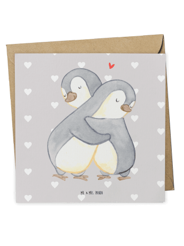 Mr. & Mrs. Panda Deluxe Karte Pinguine Kuscheln ohne Spruch in Grau Pastell