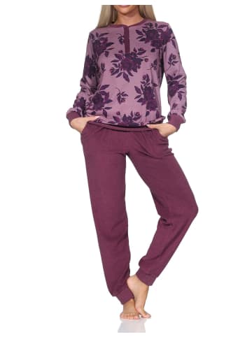 NORMANN Frottee Schlafanzug langarm Bündchen Floral in beere
