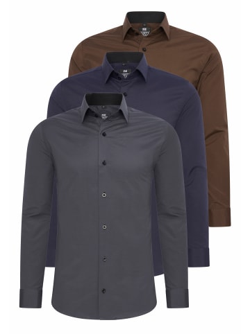 Rusty Neal 3er Set Business Hemd in 3erSet-(44_Anthrazit)(44_Navy)(44_Braun)