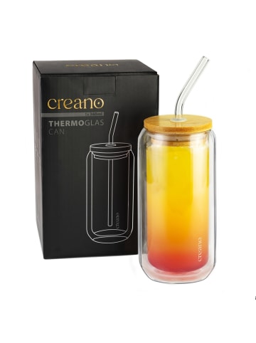 Creano 1 Thermoglas mit Glastrinkhalm und Bambusdeckel (inkl. Reinigungsbürste) 360ml