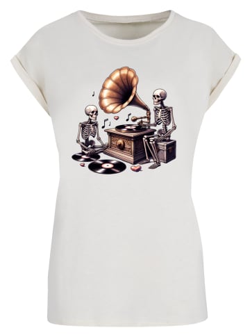 F4NT4STIC T-Shirt Gothic Skeleton Vintage Plattenspieler in Whitesand