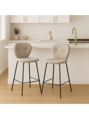 CALICOSY 2er-Set Barhocker MAURA in Beige - (W) 45 x (H) 67 x (L) 52 cm