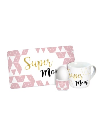 Geda Labels Frühstücksset Super Mom 3-teilig in Rosa - 24x9,8x14,5cm