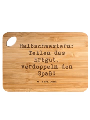 Mr. & Mrs. Panda Tapasbrett Spruch Halbschwester Freude mit Spruch in Braun