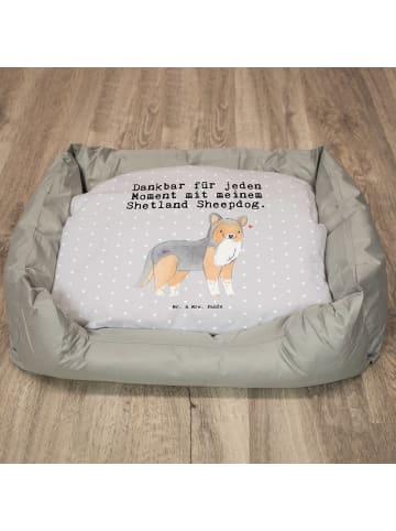 Mr. & Mrs. Panda Hundematratze Shetland Sheepdog Moment mit Spruch in Grau Pastell