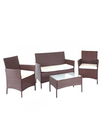 MCW Gartengarnitur D82, Sitzgruppe Lounge-Set, Braun-meliert mit Kissen creme