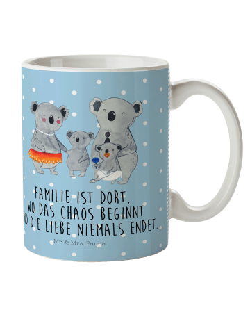 Mr. & Mrs. Panda Kindertasse Koala Familie mit Spruch in Blau Pastell