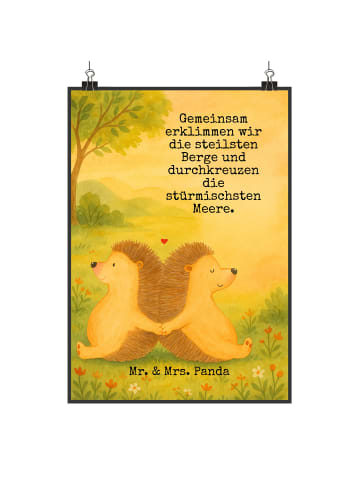 Mr. & Mrs. Panda Bild Igel händchenhaltend Design mit Spruch in Weiß