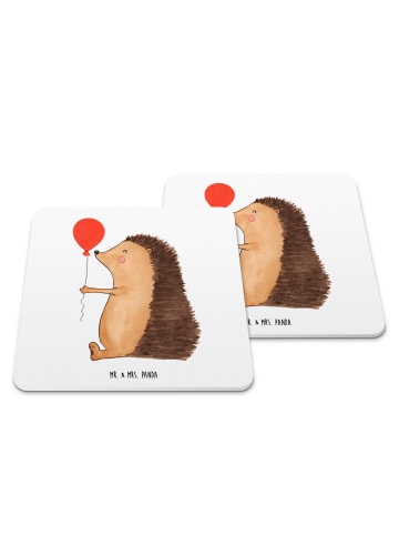 Mr. & Mrs. Panda Bierdeckel Igel Luftballon ohne Spruch in Weiß
