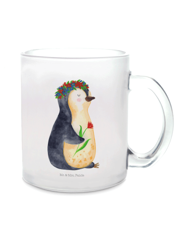 Mr. & Mrs. Panda Glas Pinguin Blumen ohne Spruch in Transparent