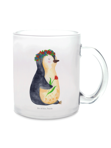 Mr. & Mrs. Panda Teetasse Pinguin Blumen ohne Spruch in Transparent