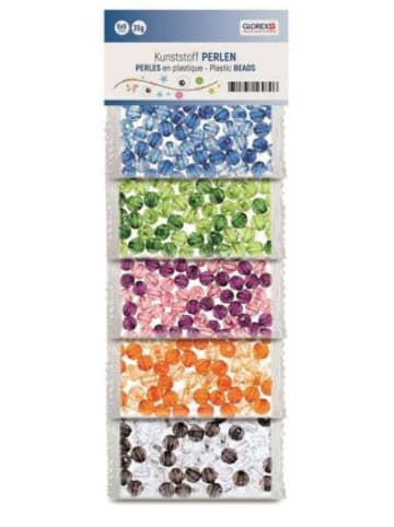 Glorex Nonbook - Kunststoff Perlen, transparant bunt, 6mm, 5-fach sort., 50g