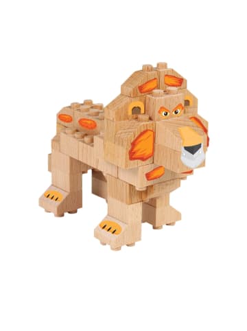 FabBrix Wooden Löwe Holzbausteine, Klemmbausteine aus Buchenholz in Braun