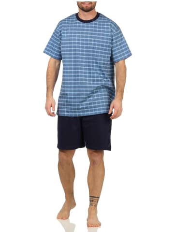 NORMANN Shorty Pyjama kurzarm Schlafanzug Karo - 61292 in marine