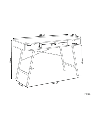 Beliani Schreibtisch CLARITA in Braun/Weiß - (W) 120 x (H) 77 x (L) 48 cm