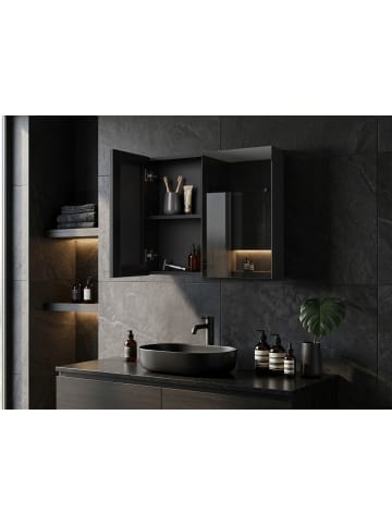 Beliani Bad-Spiegelschrank NAVARRA in Schwarz/Silber - (W) 60 x (H) 60 x (L) 14 cm