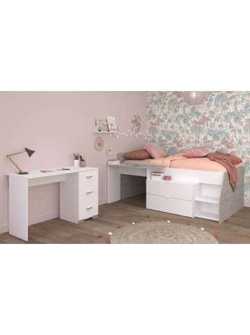 Parisot Kinderzimmer weiß, grau, Set 2-teilig mit Stauraumbett, Schreibtisch