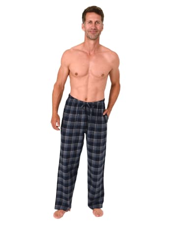 NORMANN Lange Schlafanzug Pyjama Flanell Hose kariert - 88094 in grau/marine
