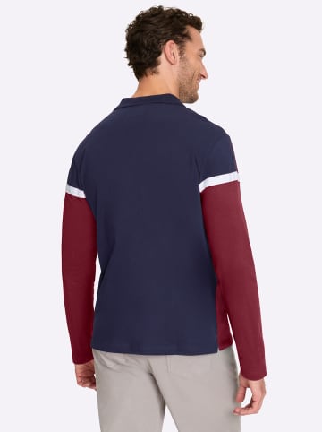 WITT WEIDEN Langarm-Poloshirt in marine-dunkelrot