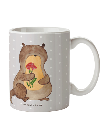Mr. & Mrs. Panda Tasse Otter Blumenstrauß ohne Spruch in Grau Pastell