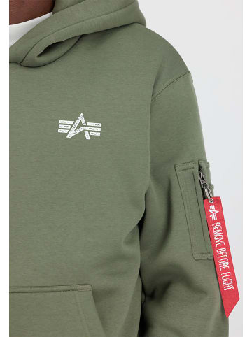 Alpha Industries Hoodie Rückenprint Regular Fit Kängurutasche in Grün-3