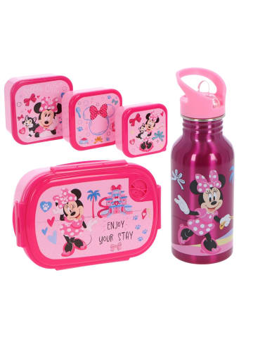 Disney Minnie Mouse Disney Minnie Mouse Lunchpaket 5-tlg. Brotdose Trinkflasche Snackbox in Rosa