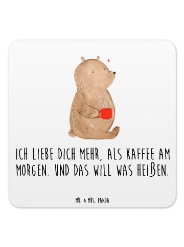 Mr. & Mrs. Panda Getränkeuntersetzer Bär Morgenkaffee mit Spruch in Weiß