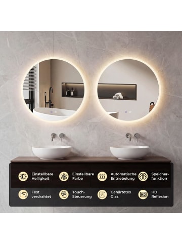 COSTWAY Runder Spiegel mit Beleuchtung 60cm in Silber