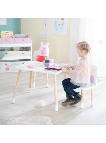 roba Peppa Pig Sitzgruppe, Tisch & 2 Stühle, Holz weiß/natur, rosa Motiv