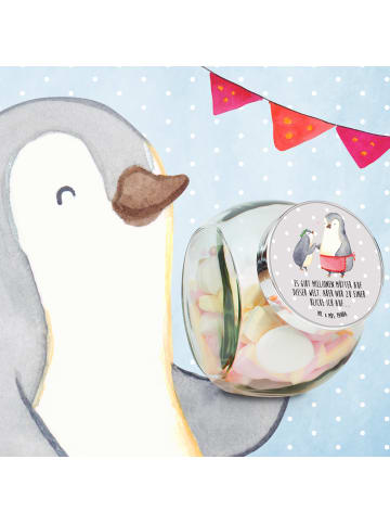 Mr. & Mrs. Panda Teedose Pinguin mit Kind mit Spruch in Grau Pastell
