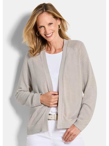 GOLDNER Kurzgröße:  Cardigan Strickjacke mit Strickbandblende in stein