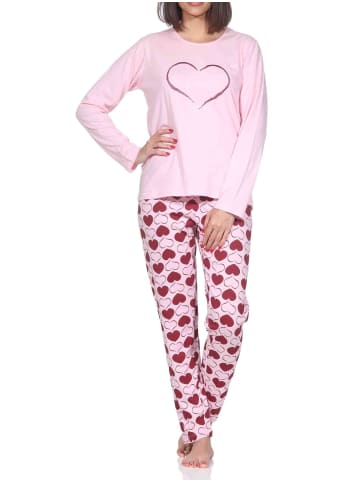 NORMANN Schlafanzug Pyjama langarm Herz Tupfen Punkte in rosa