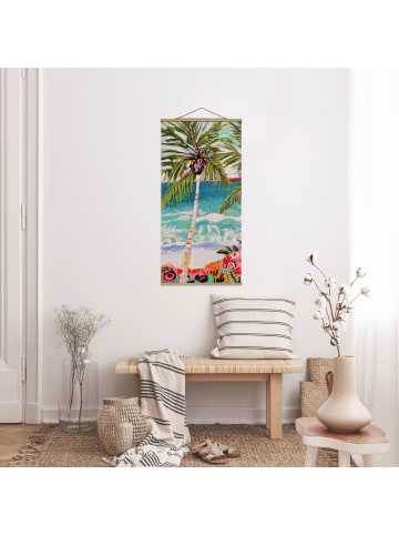 WALLART Stoffbild mit Posterleisten - Palme mit pinken Blumen I in Bunt