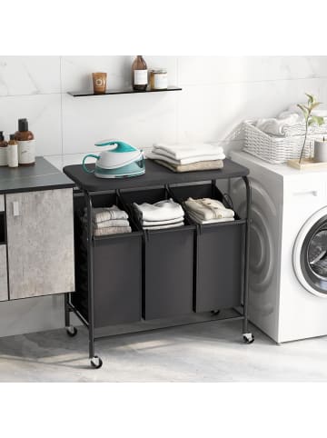 COSTWAY Wäschekorb mit Bügelbrett in Schwarz