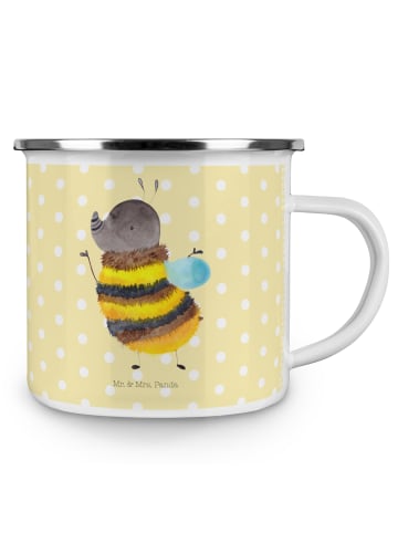 Mr. & Mrs. Panda Camping Emaille Tasse Hummel flauschig ohne Spruch in Gelb Pastell