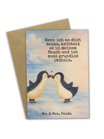Mr. & Mrs. Panda Grußkarte Pinguine Kuss Design mit Spruch in Weiß
