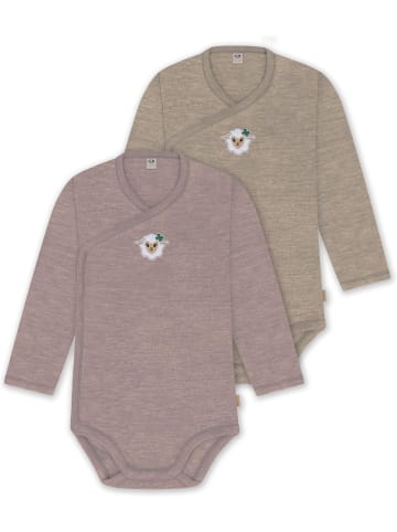 Normani Outdoor Sports 2er Pack Bio Baby-Body Langarm Wickelbody in Rosa/Beige