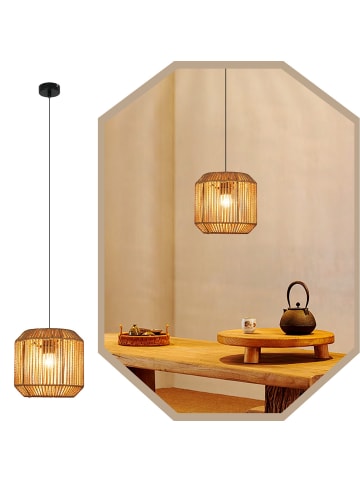 ZMH Pendelleuchte 1-flammige E27 in schwarz Laterne Design Vintage Rattan