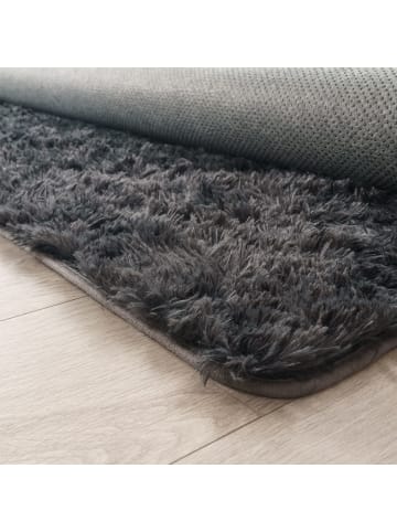 KADIMA DESIGN Hochflor Teppich Shaggy waschbar Unifarben Schlafzimmer in Anthrazit