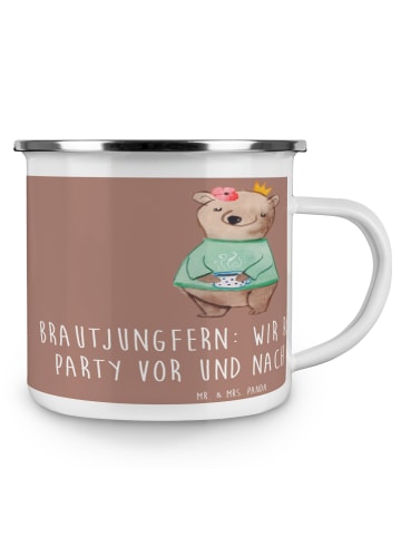 Mr. & Mrs. Panda Camping Emaille Tasse Brautjungfern Party mit S... in Braun Pastell