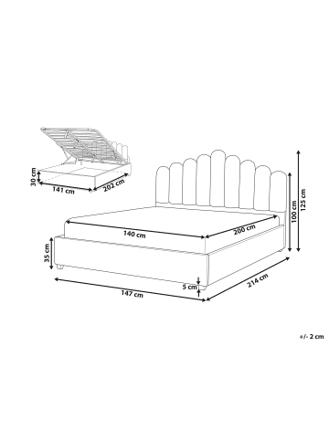 Beliani Doppelbett VINCENNES in Weiß/Schwarz - (W) 147 x (H) 125 x (L) 214 cm