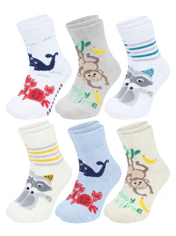 TupTam Kinder Socken Mädchen Jungen Bunt Gemustert 6er Pack in beige/weiß