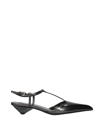 PRADA Grau Leder Flach Sandalen