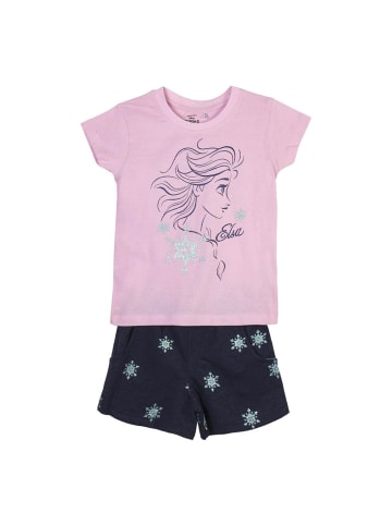 Cerda 2tlg. Outfit T-Shirt & Shorts Disney Frozen Elsa in Rosa-Dunkelblau