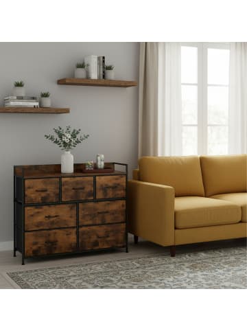 relaxdays Kommode in Schwarz/ Braun - (B)85 x (H)98 x (T)28,5 cm