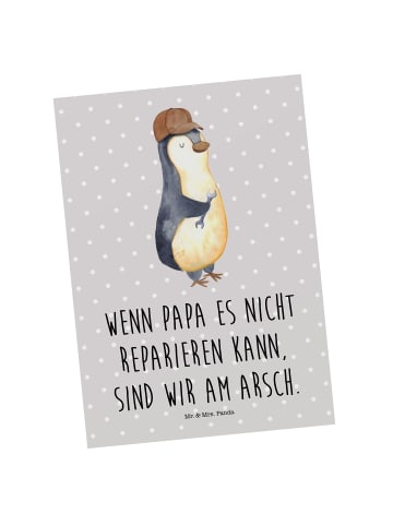 Mr. & Mrs. Panda Postkarte Wenn Papa es nicht reparieren kann, s... in Grau Pastell